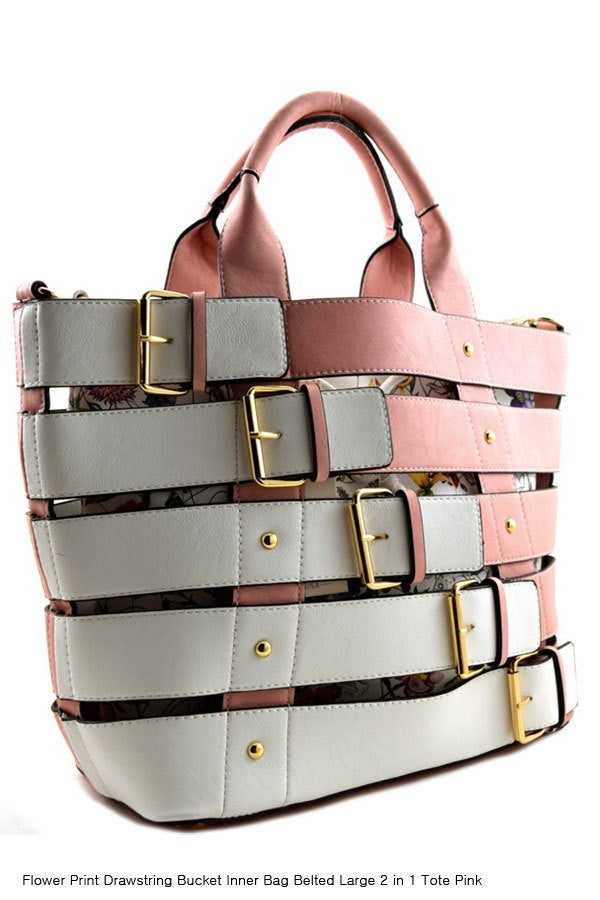 Cartera 2 en 1 con estampado de flores y cinturón rosa