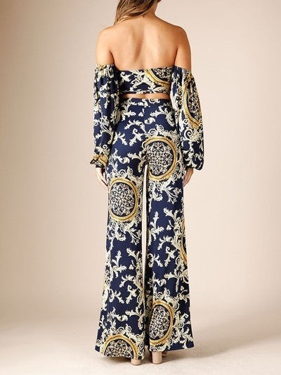 Chain Printed Wide Leg Pants Set