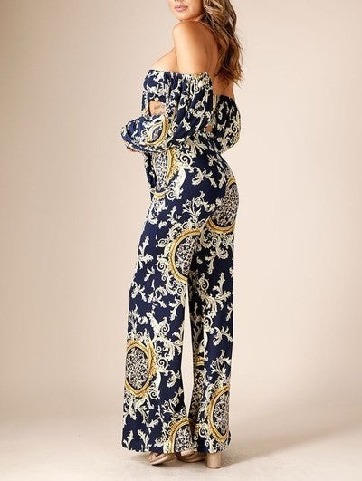 Chain Printed Wide Leg Pants Set