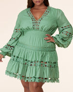 Minivestido de fiesta de té de salvia talla grande