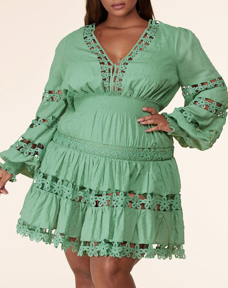 Minivestido de fiesta de té de salvia talla grande