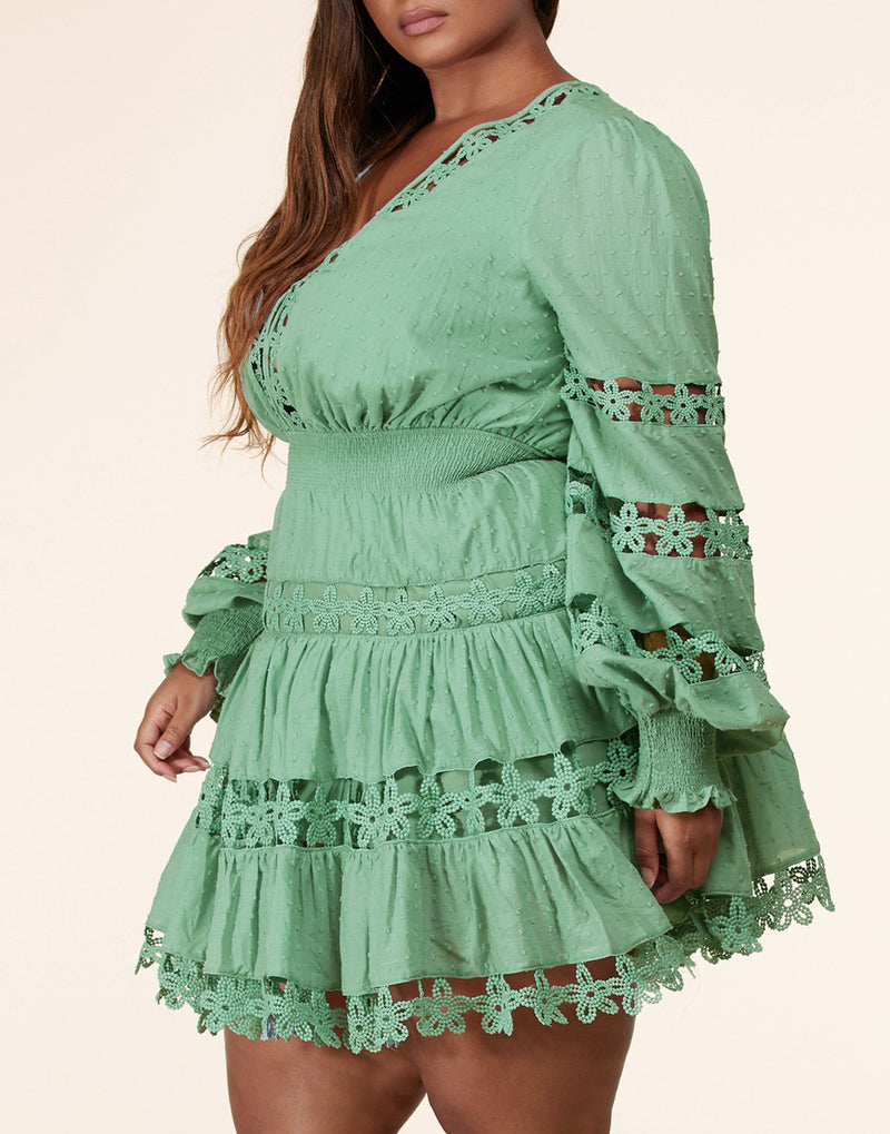 Minivestido de fiesta de té de salvia talla grande