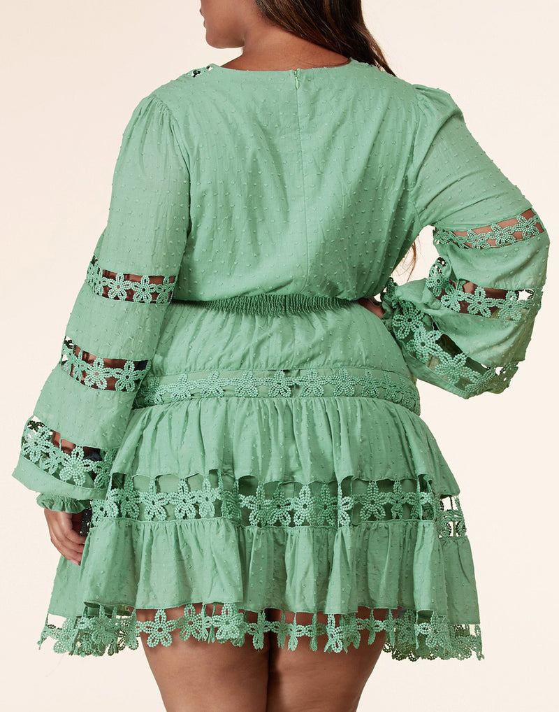 Minivestido de fiesta de té de salvia talla grande