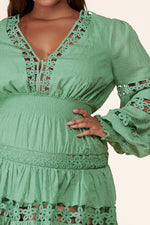Minivestido de fiesta de té de salvia talla grande