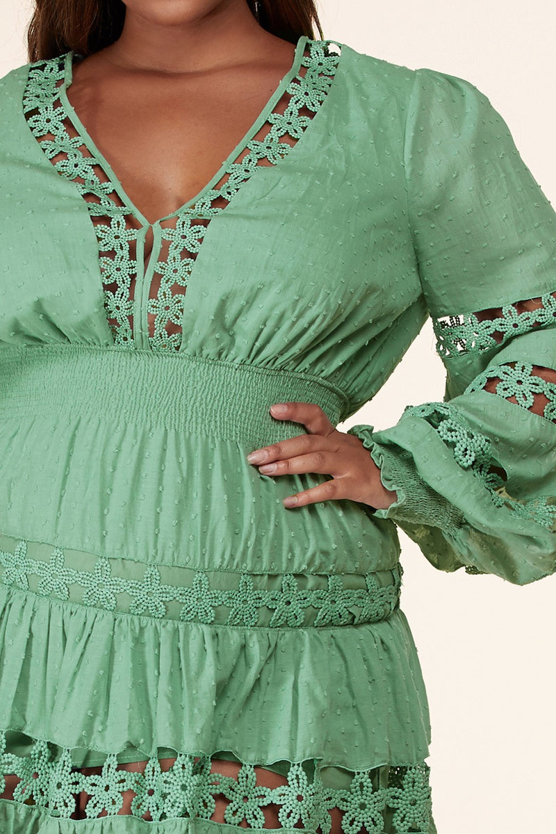 Minivestido de fiesta de té de salvia talla grande