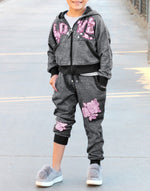 Girls Black Pink Love Foil Jogger Set