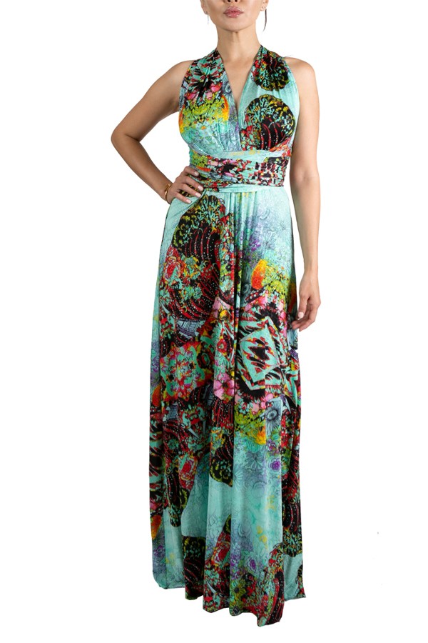 Spring Print Multi Style Convertible Maxi Dress